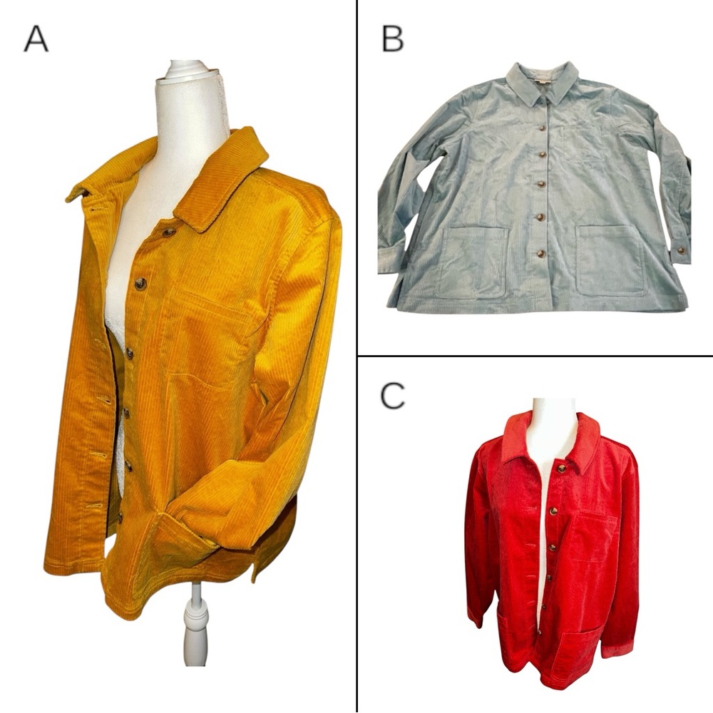 Appleseed Soft Corduroy Shacket - Pockets petite XL coral, blue, mustard yellow